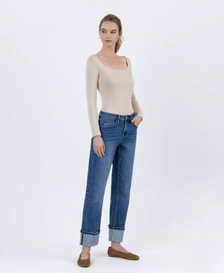 LOVERVET BY VERVET HIGH RISE CUFFED ANKLE STRAIGHT JEANS LV1608