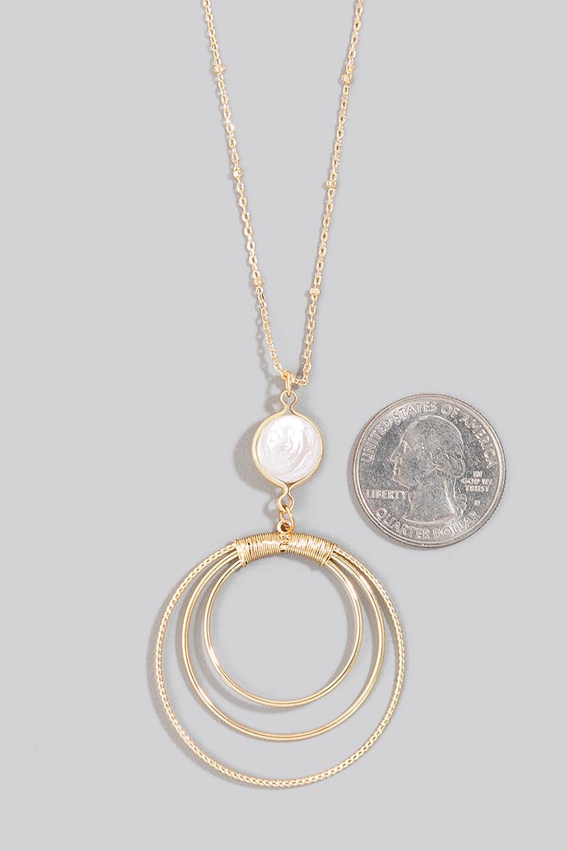 Layered Hoop And Pearl Pendant Long Necklace