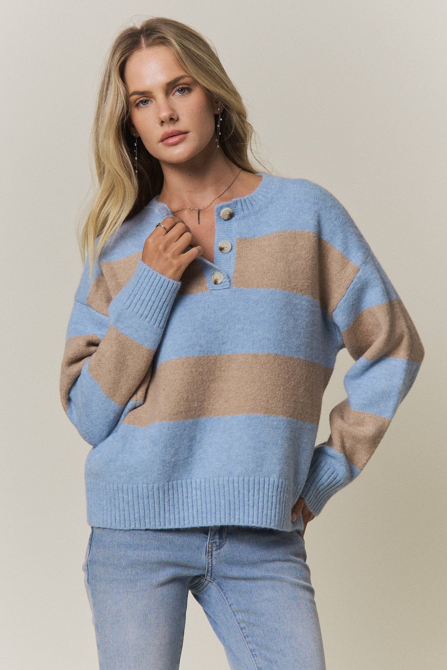 COZY CHIC STRIPED SWEATER - CESW4374