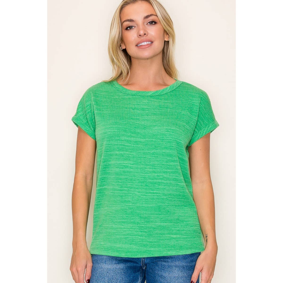Staccato CREW NECK TEXTURED KNIT TOP Green