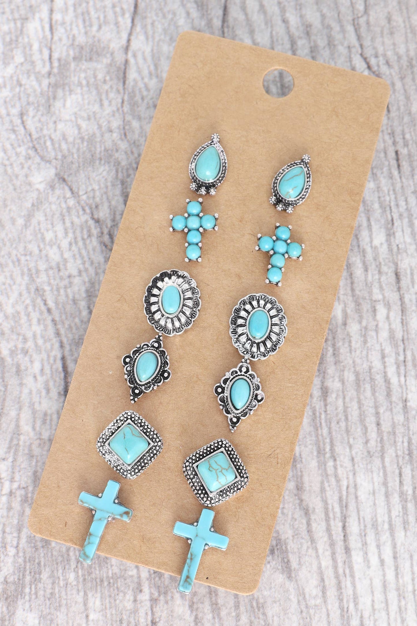 6pc Assorted Western Cross Stud Earrings Sophia collection