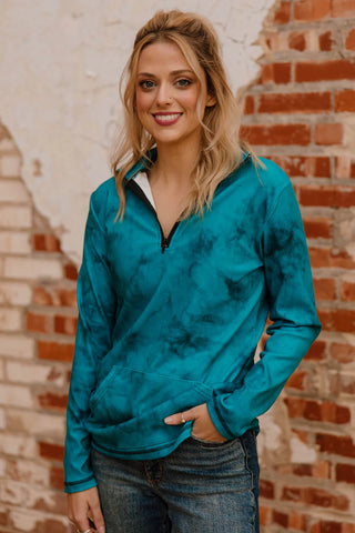 Clearance STERLING KREEK Cowgirl Fade Pullover- Turquoise