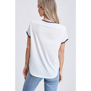 CLEARANCE Howdy print ringer band short sleeve top