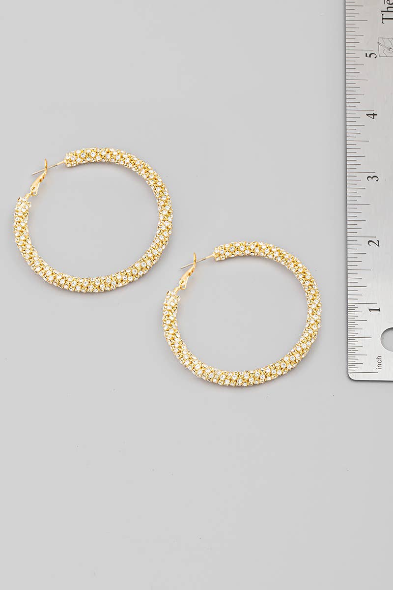 Rhinestone Tube Latch Hoop Earrings