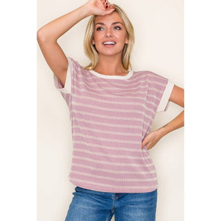 Staccato COLOR TRIM BANDED STRIPE TOP