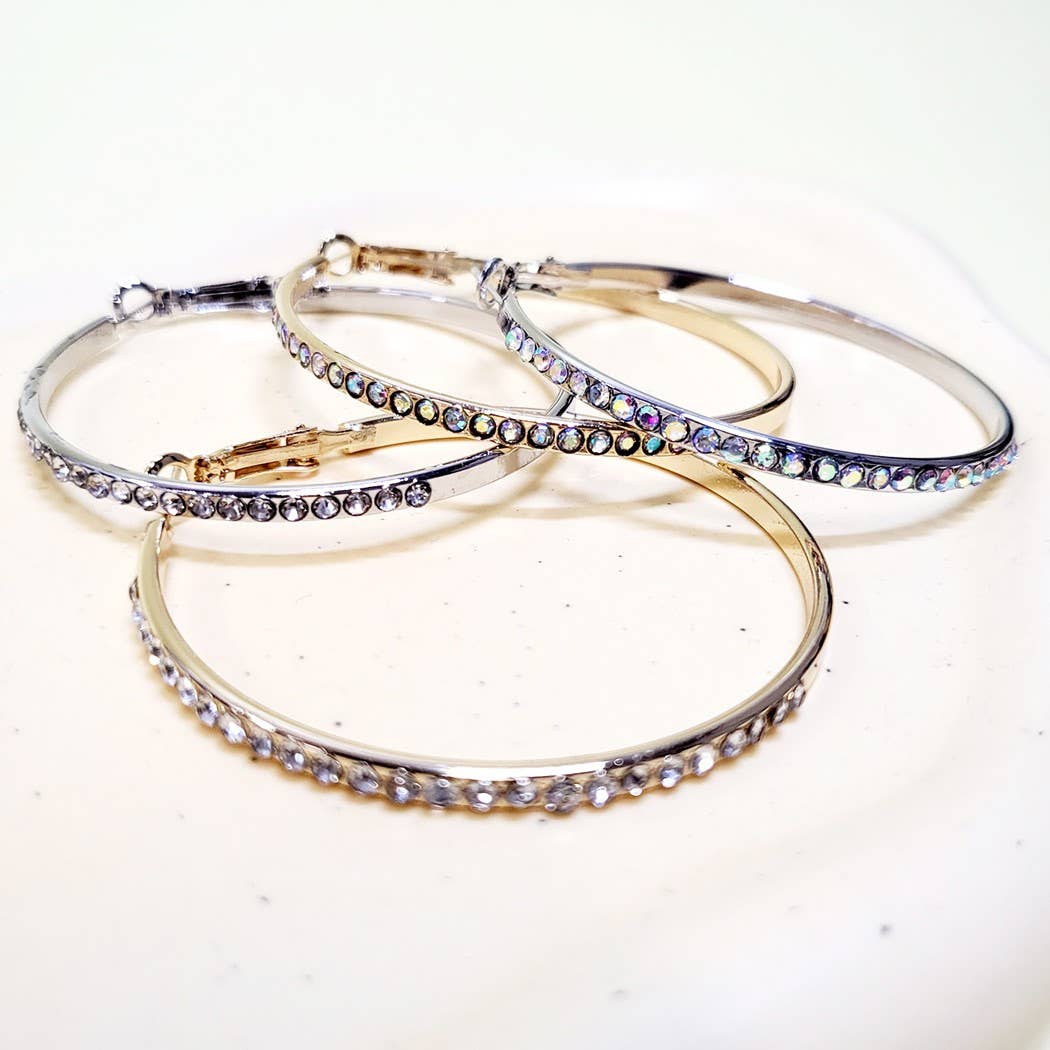 Gold or Silver Stone Hoop Earrings with diamond accents