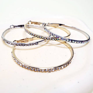 Gold or Silver Stone Hoop Earrings with diamond accents