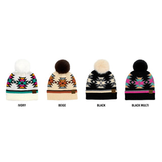 CC South Western Aztec  Pattern Faux Fur Pom Beanie