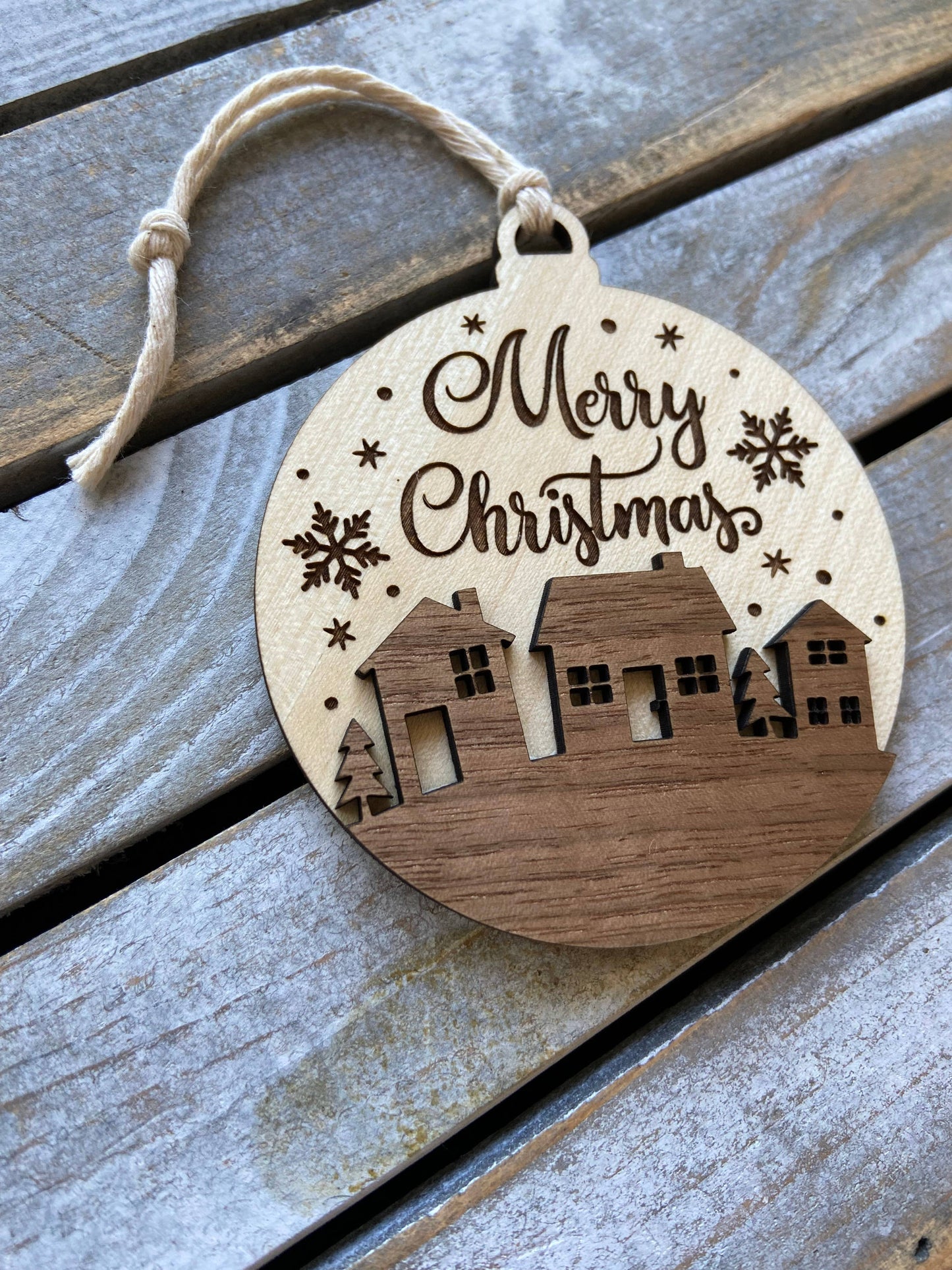 Christmas ornament, wooden 2D ornament, merry Christmas 