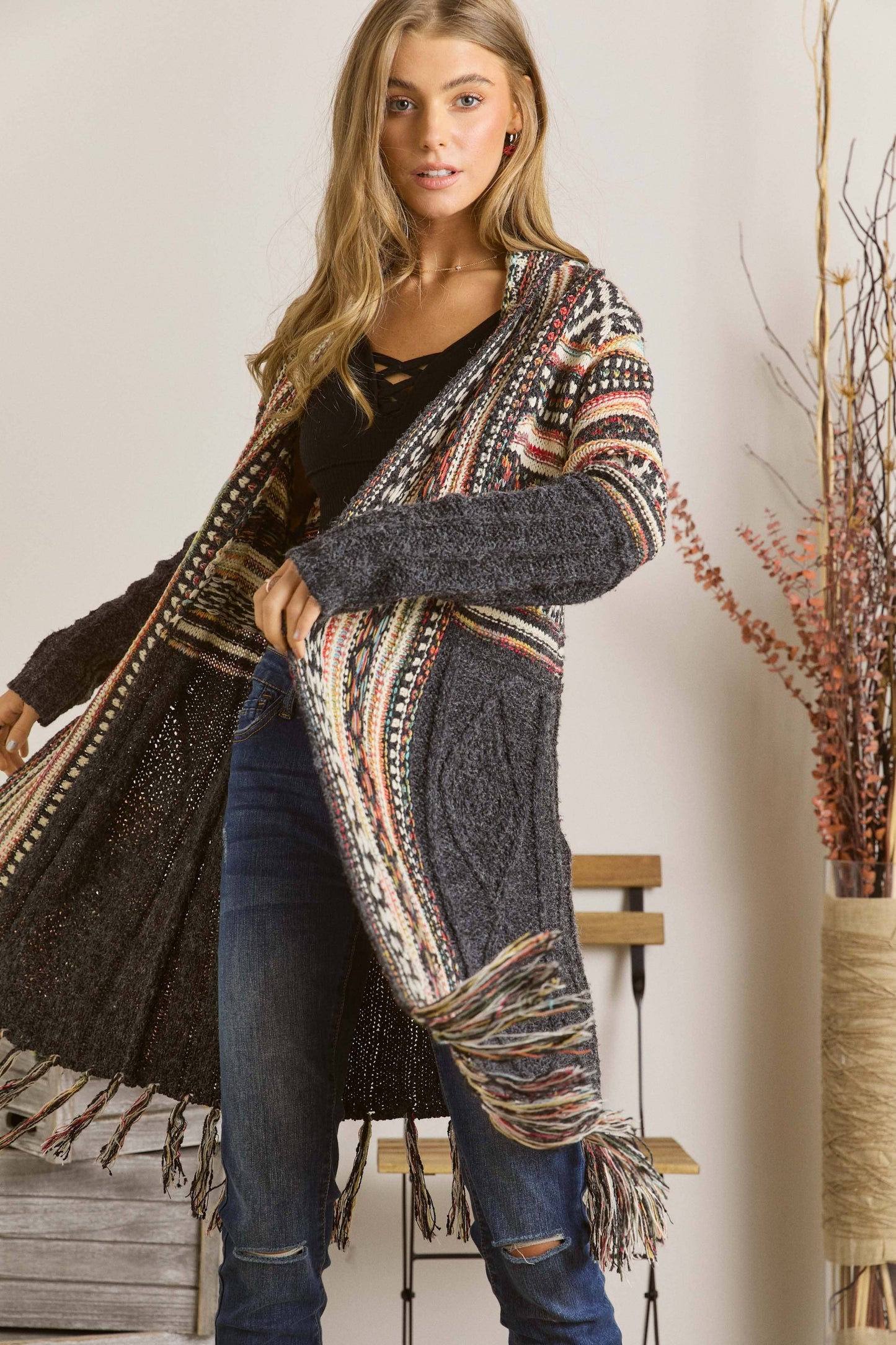 Adora FRINGE HEM AZTEC CARDIGAN