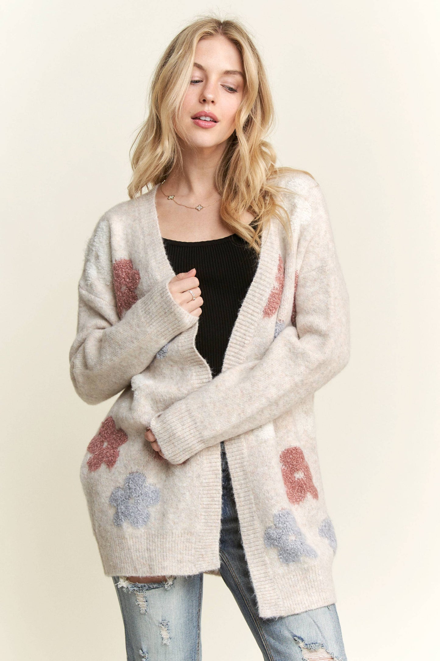 Adora PLUS PUFF FLOWER TWO TONE CARDIGAN