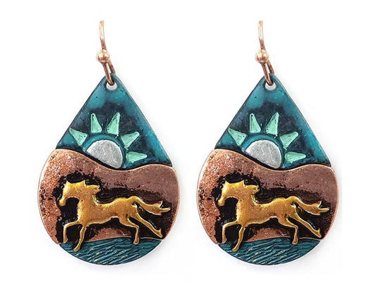 Horses On Teardrop Earrings