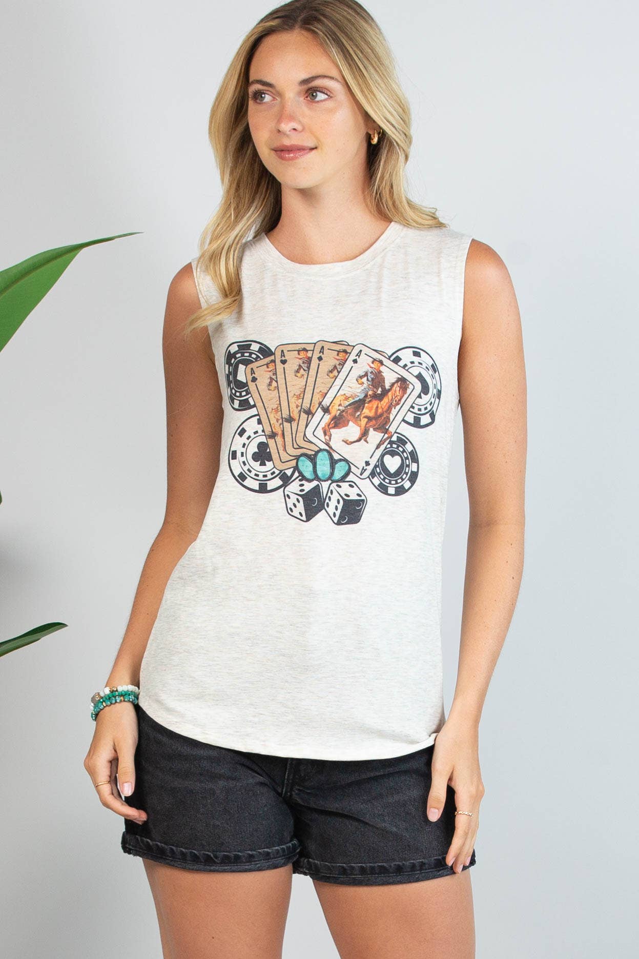 PILAR HIGH ROLLER GRAPHIC SLEEVELESS TOP