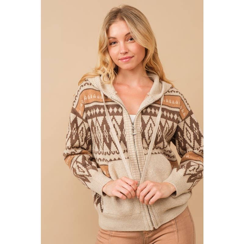 Aztec Geo Zip UP Pullover Hooded Sweater Jacket