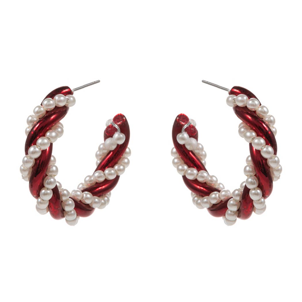 Christmas Wreath Twisted Pearl Hoop Earrings