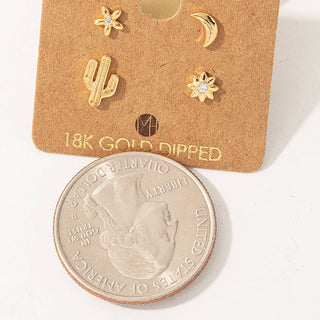 Mini Cactus Flower Stud Earrings Set