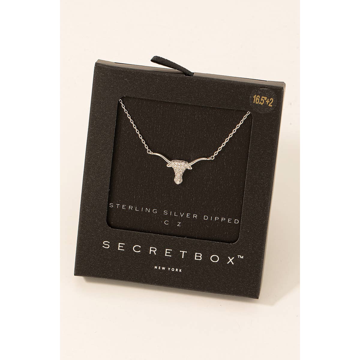 Secret Box Cz Stud Bull Head Pendant Necklace