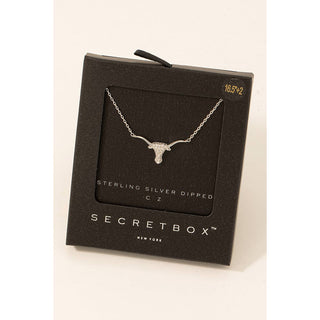 Secret Box Cz Stud Bull Head Pendant Necklace