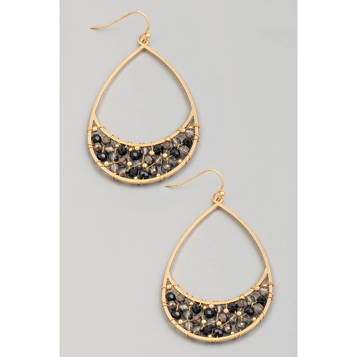 Beaded Crescent Tear Dangle Earrings