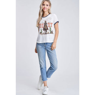 CLEARANCE Howdy print ringer band short sleeve top