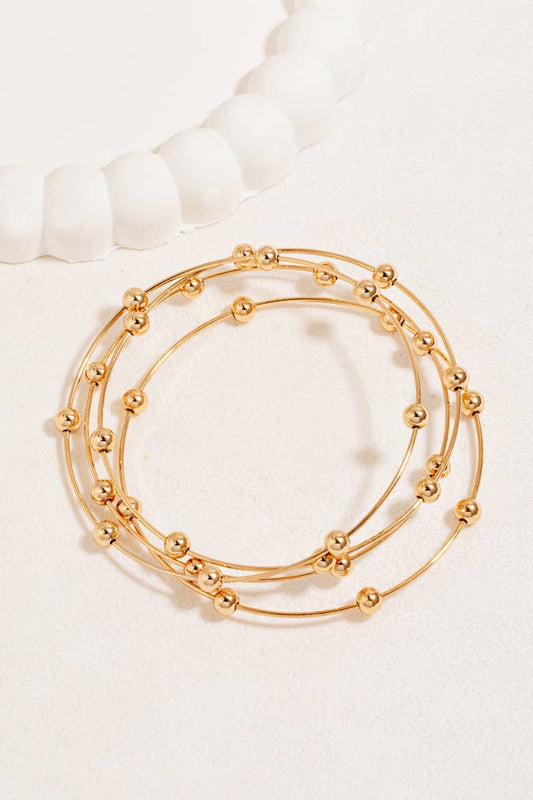 Multi Band Metallic Ball Bead Bangle Bracelet