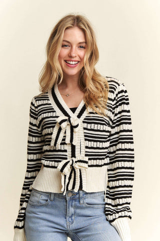 *** CLEARANCE ***ADORA BOW TIE STRIPE SWEATER TOP