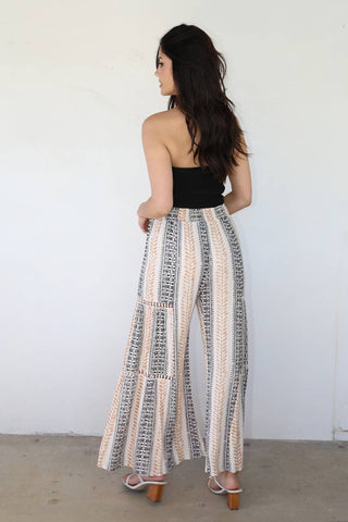 WIDE LEG FLARE PANTS WITH LACE INSERTS