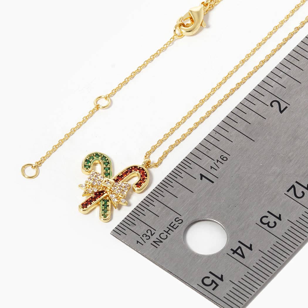 CZ Gold-Dipped Candy Cane Charm Necklace