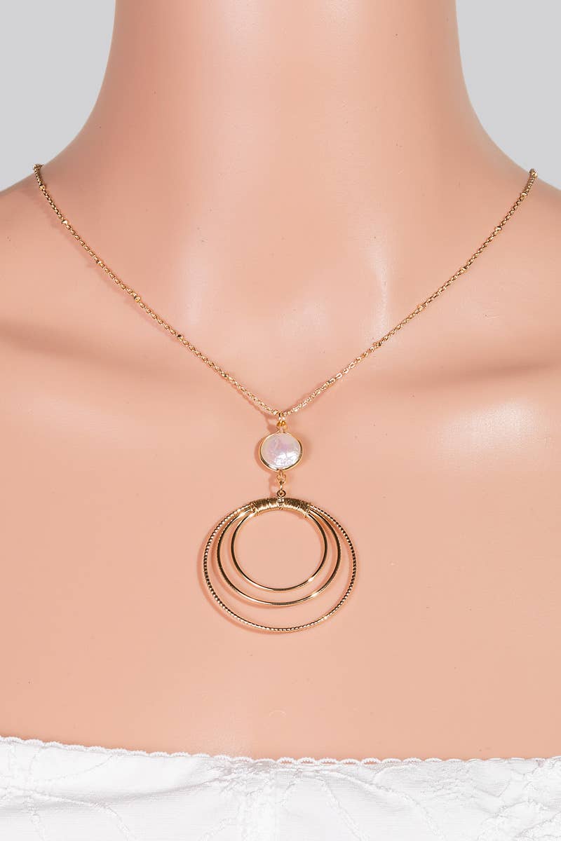 Layered Hoop And Pearl Pendant Long Necklace