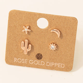Mini Cactus Flower Stud Earrings Set
