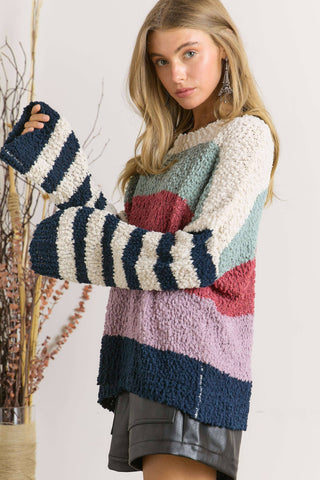 ***CLEARANCE**** Adora STRIPE PATTERN TEXTURED SWEATER