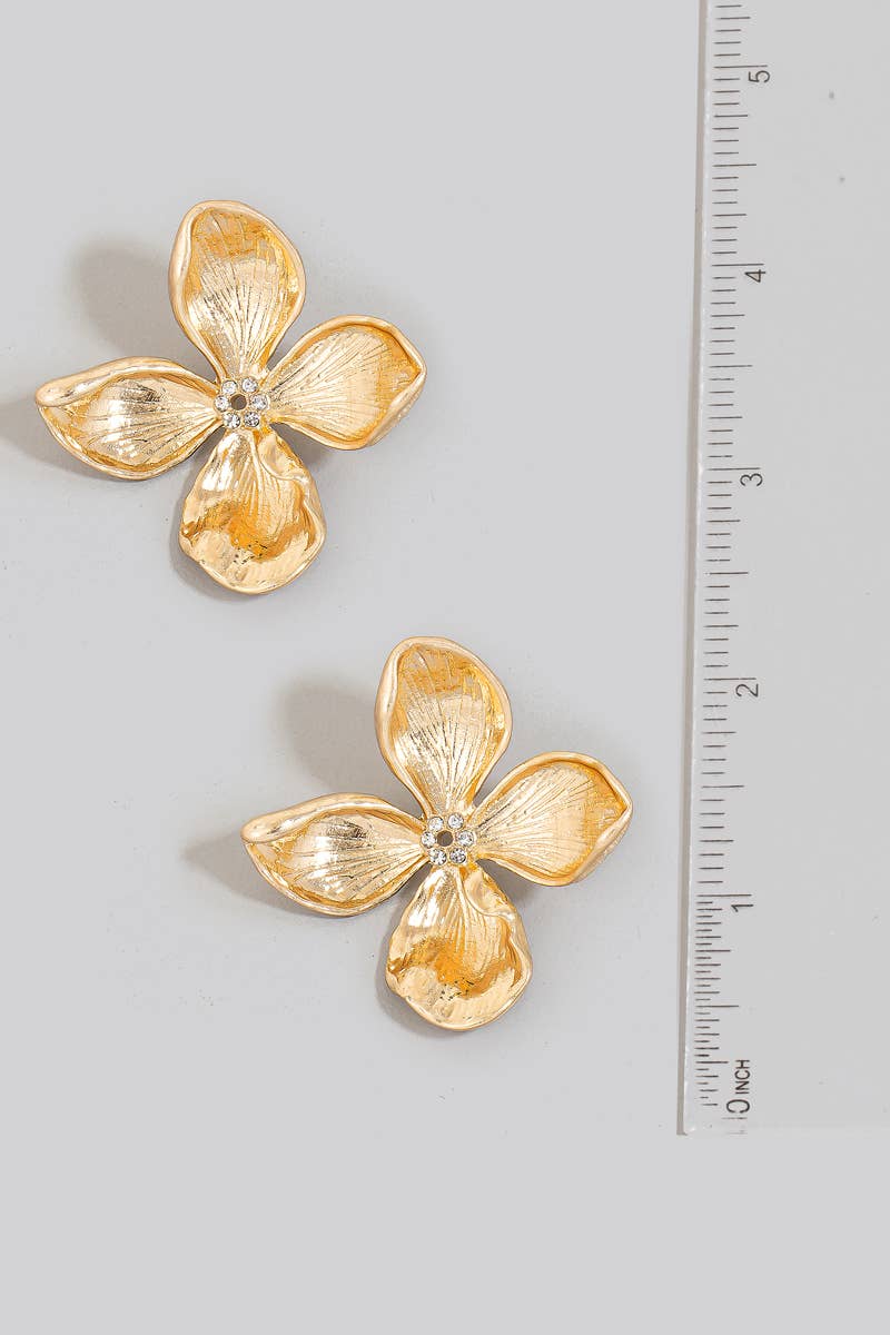 Metallic 4 Petal Flower Stud Earrings