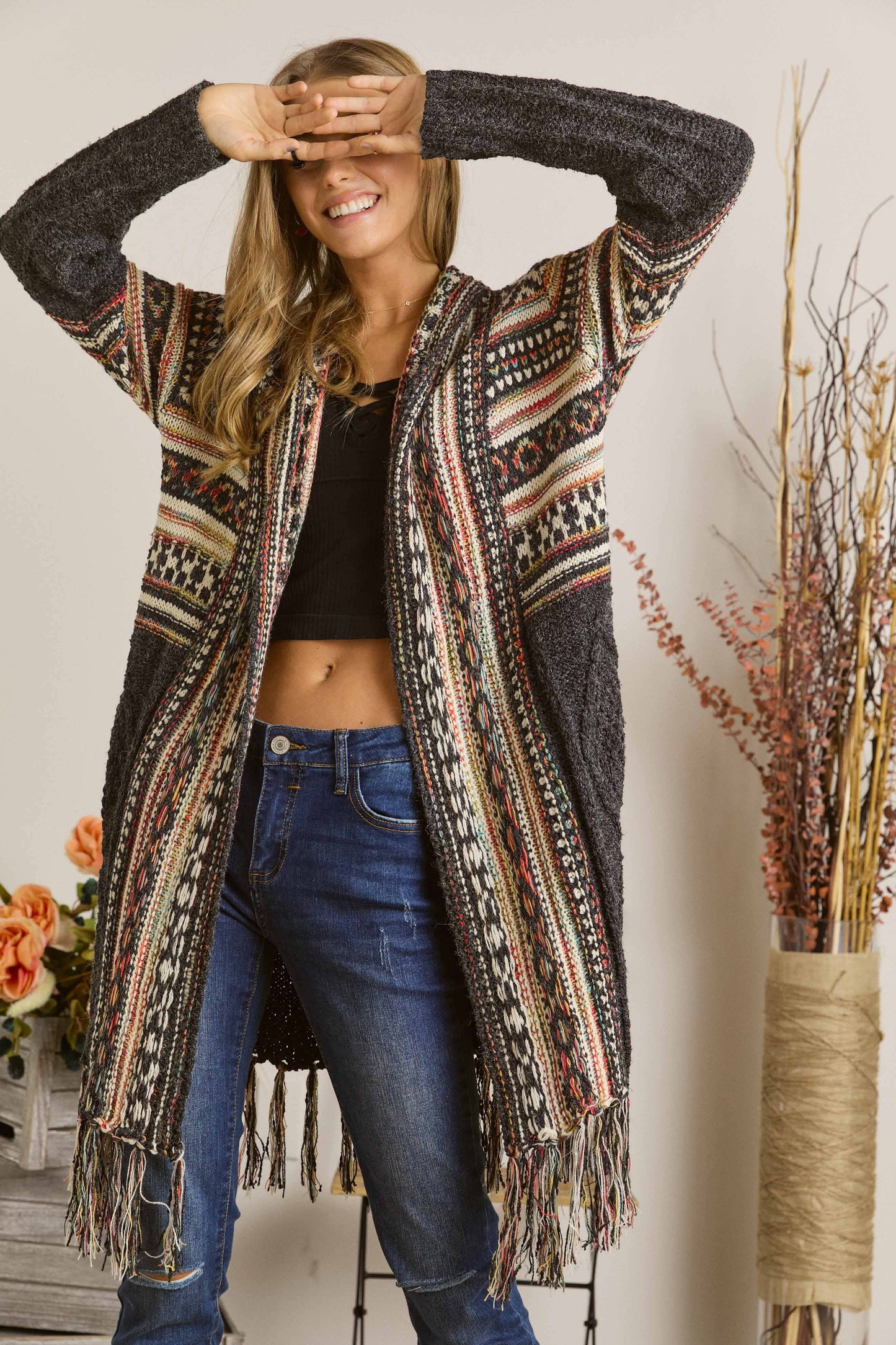 Adora FRINGE HEM AZTEC CARDIGAN