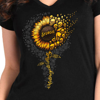 *CLEARANCE* 2025 Sturgis Motorcycle Rally Sunflower Skulls Black Ladies Tee