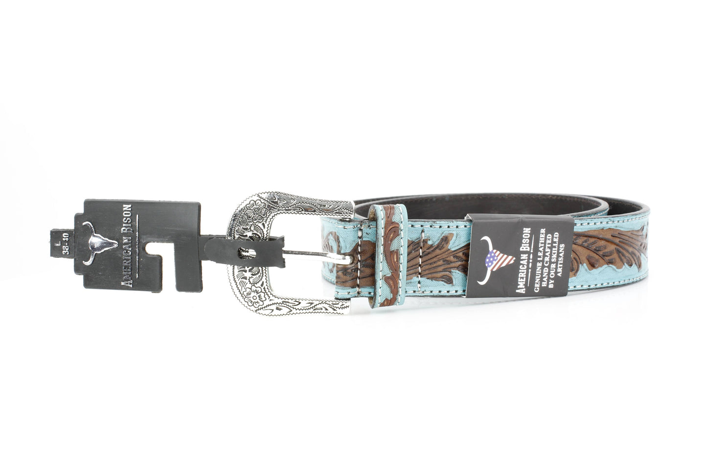 Turquoise Tooled Floral Belt Brown Accents ABB WST 09
