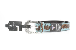 Turquoise Tooled Floral Belt Brown Accents ABB WST 09