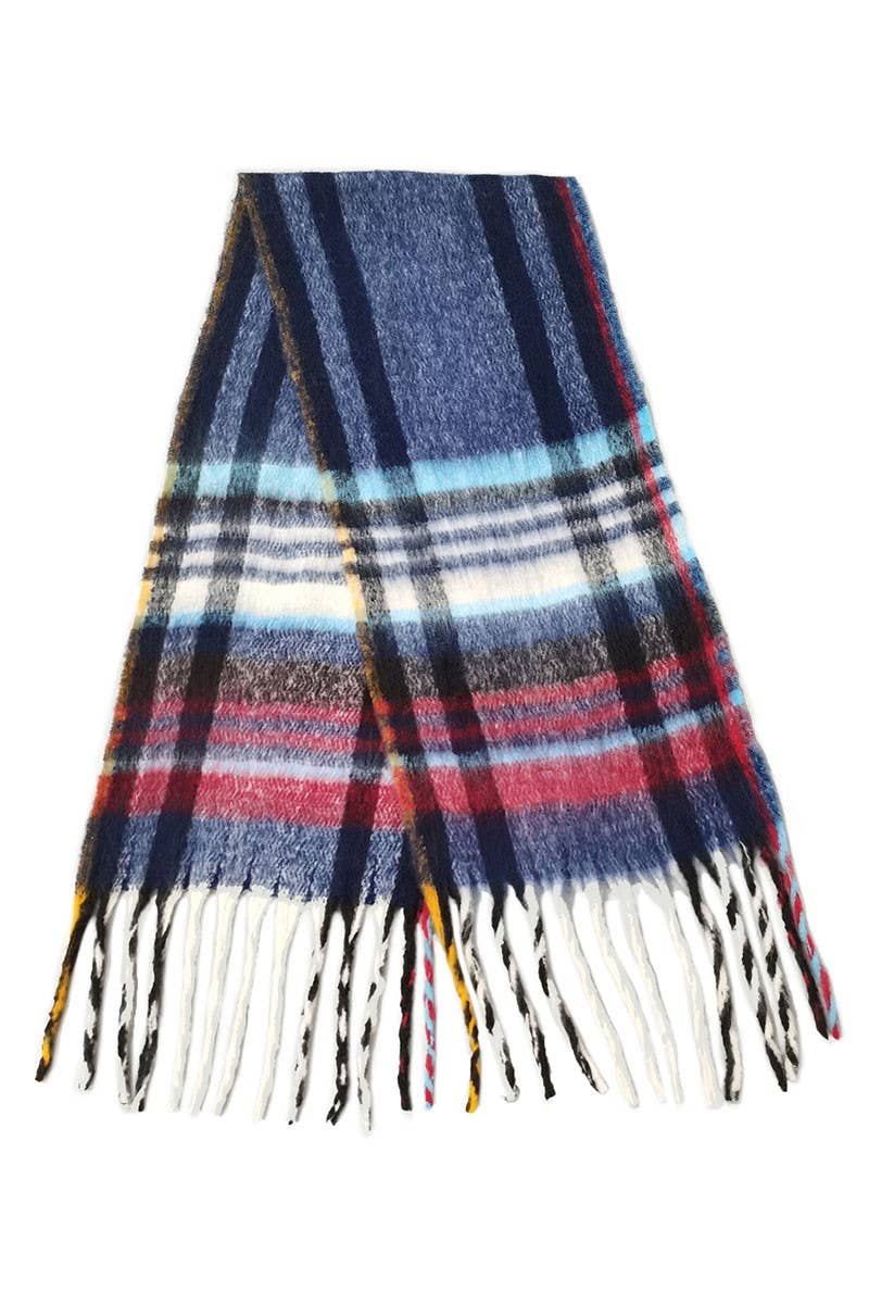 Women's Multi Stripe Cozy Scarf w Fringe