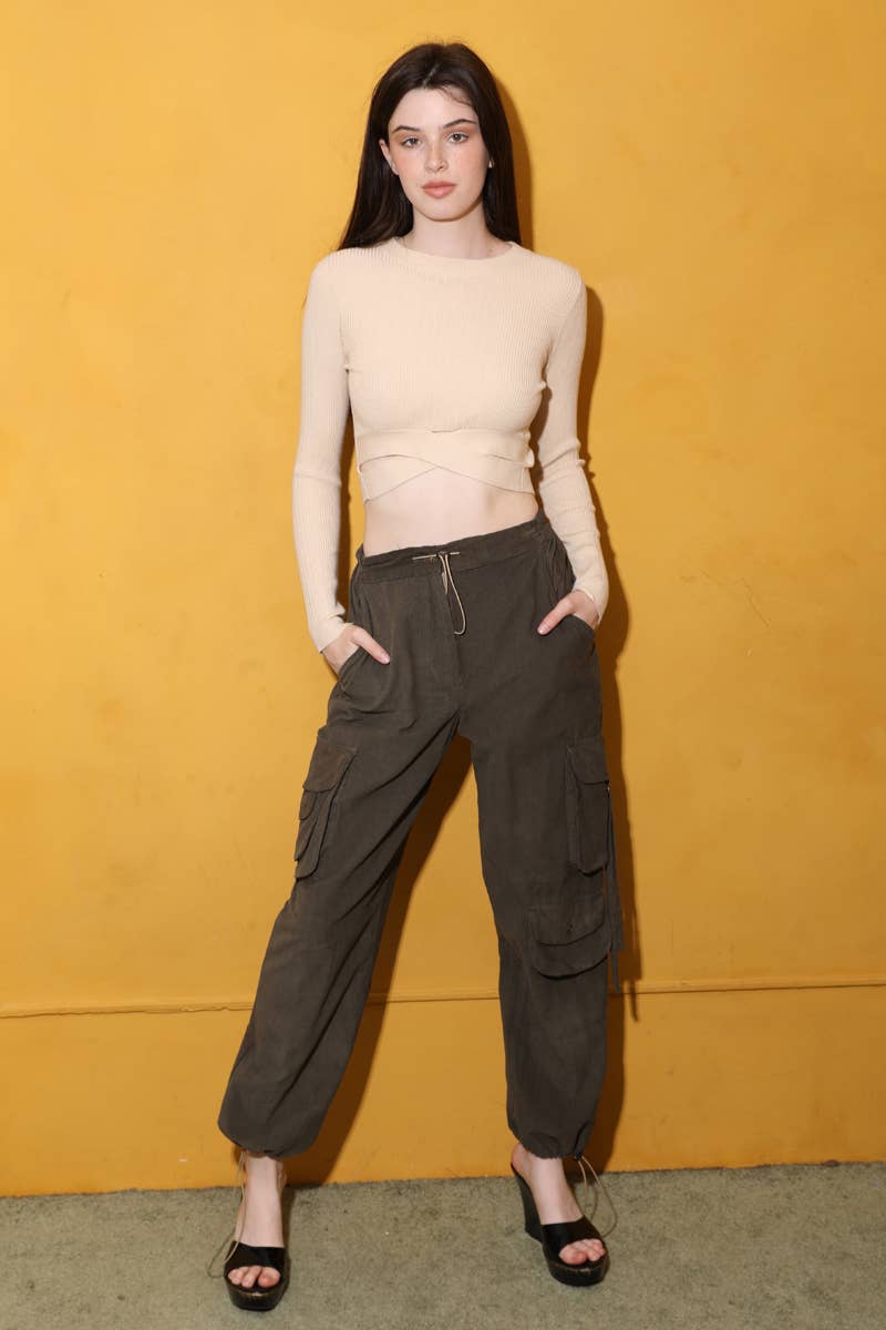 OLIVE-ASIS CORDUROY CARGO PANTS BY ANGIE