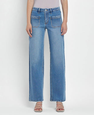 LOVERVET BY VERVET HIGH RISE PATCH POCKET WIDE LEG JEANS LV1479