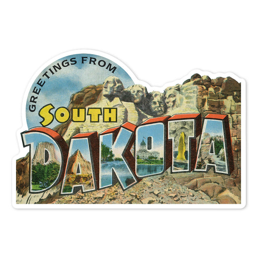 Vinyl Sticker South Dakota, Greetings, Large Letter Scene