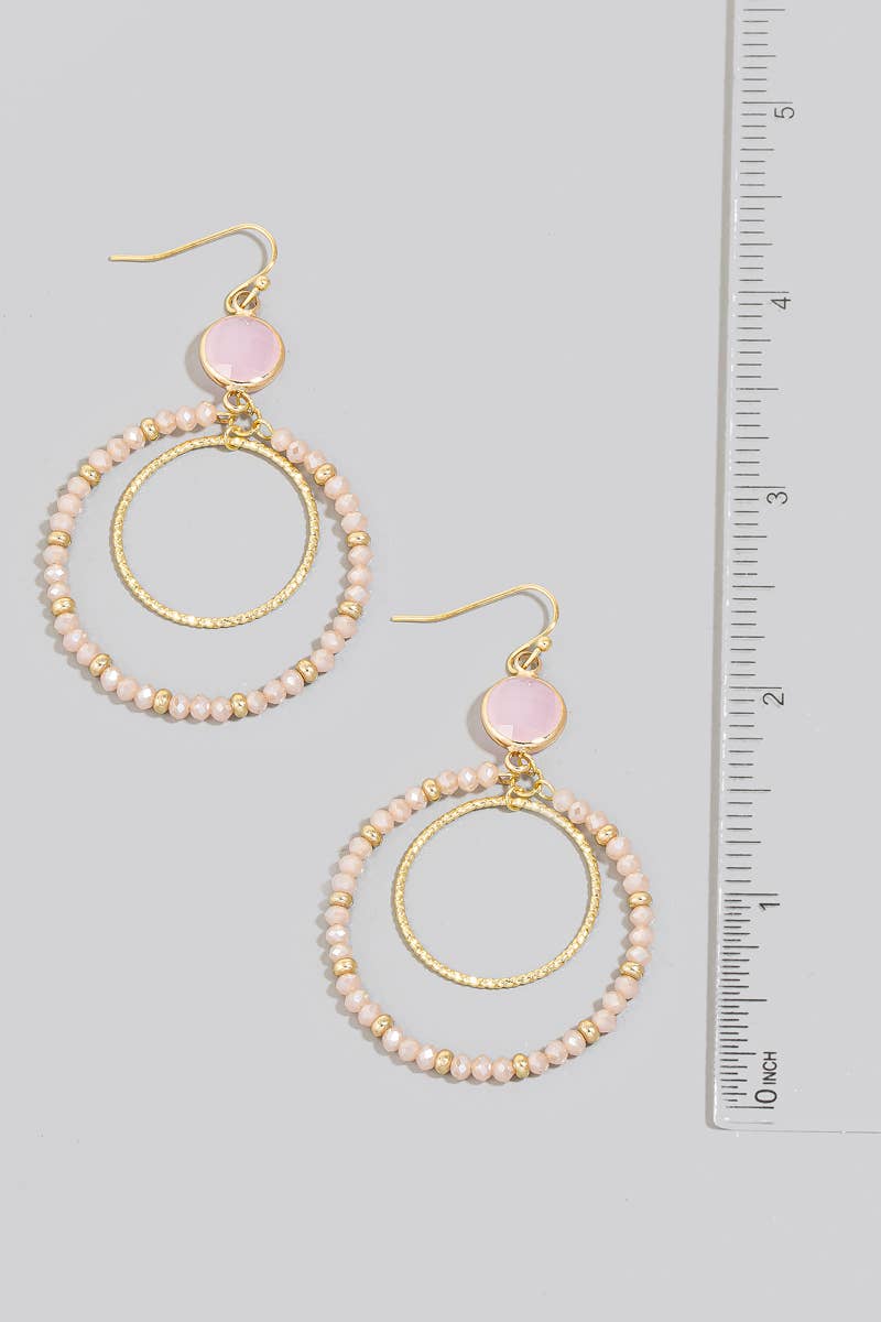 Faceted Glass Disc And Layered Beaded Hoop Dangle Earrings