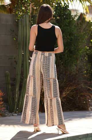 WIDE LEG FLARE PANTS WITH LACE INSERTS