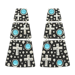 Sophia Collection Western Turquoise Trapezoid Cross Earrings