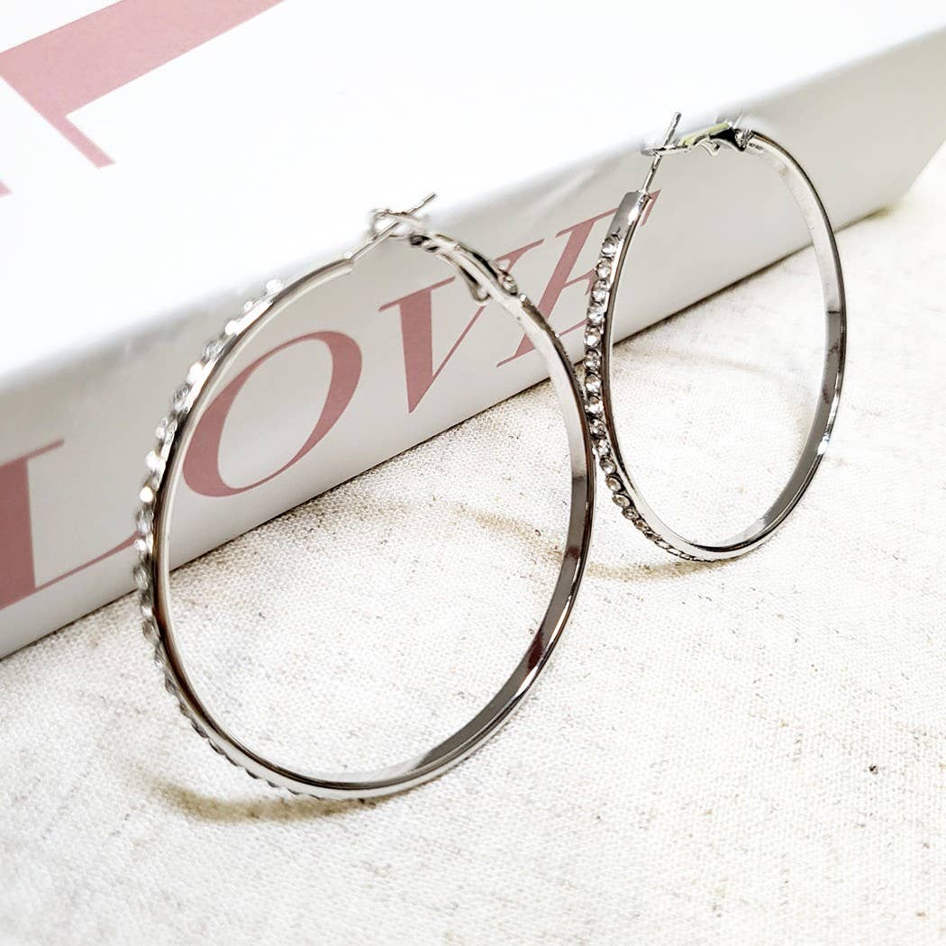 Gold or Silver Stone Hoop Earrings with diamond accents