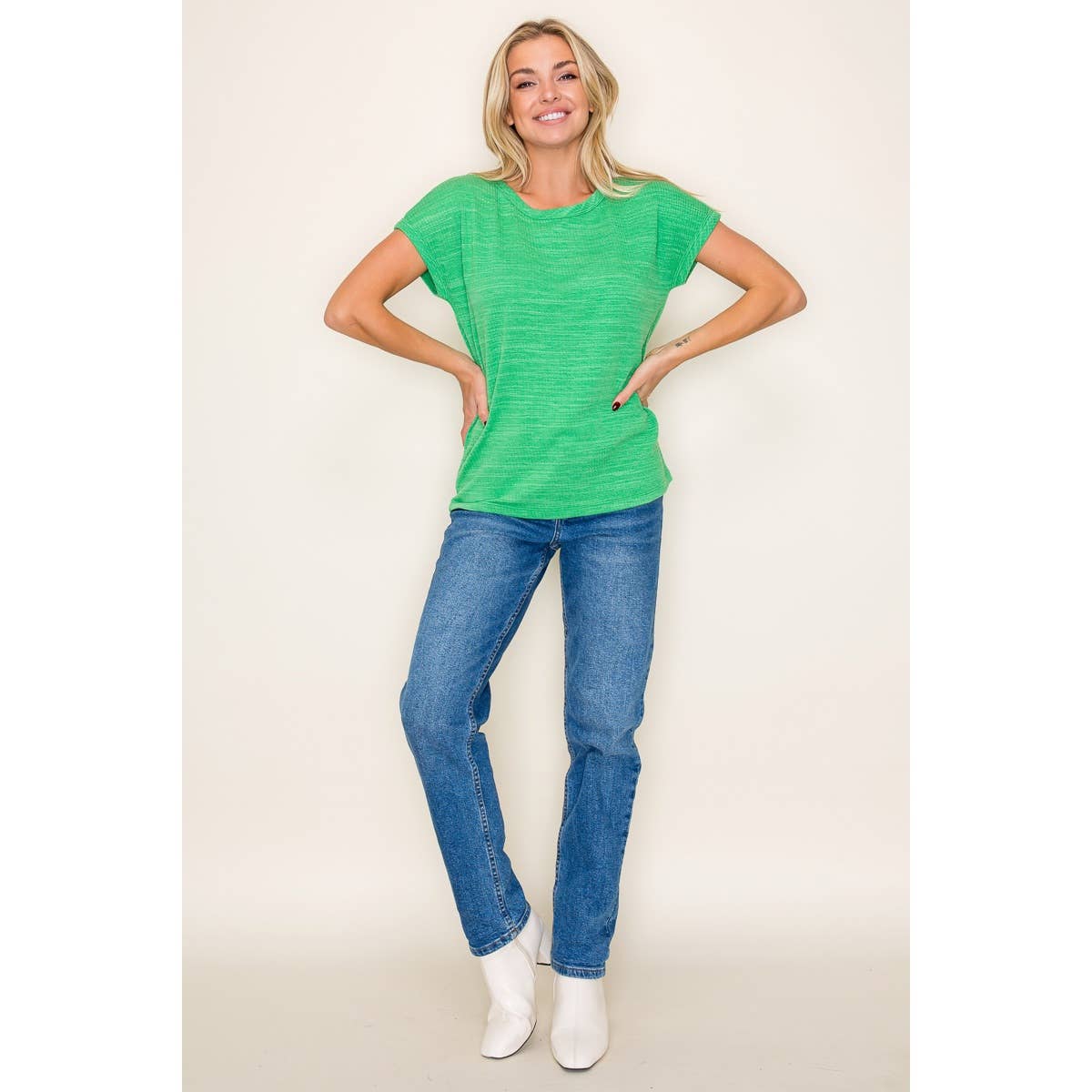 Staccato CREW NECK TEXTURED KNIT TOP Green