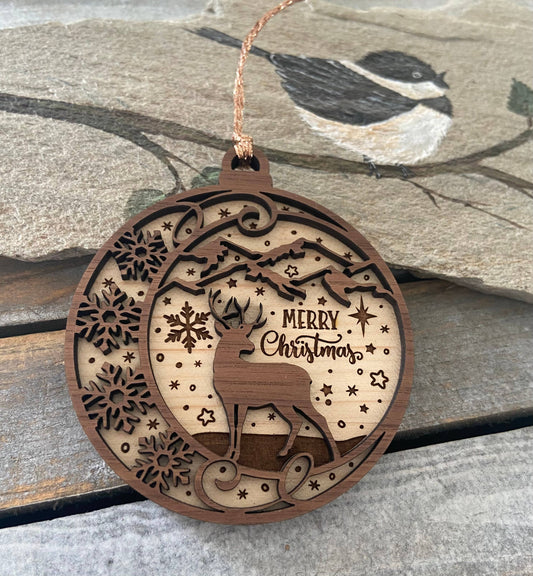 Christmas ornament, wooden 2D ornament, nature