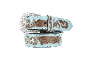 Turquoise Tooled Floral Belt Brown Accents ABB WST 09