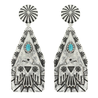 Western Thunderbird Turquoise Dangle Earrings