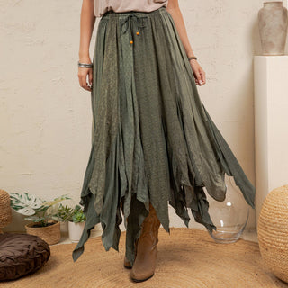 Boho Handkerchief Hem Patchwork Maxi Skirt