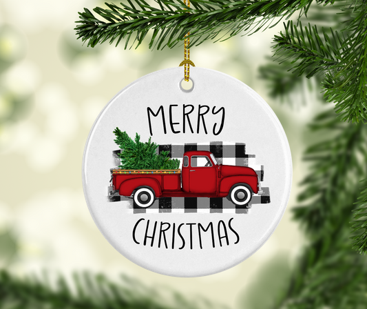 Red Truck Merry Christmas Ceramic Christmas Tree Ornament